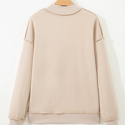 Bright Pink Oversize Drop Shoulder Reversible Mock Neck Sweatshirt