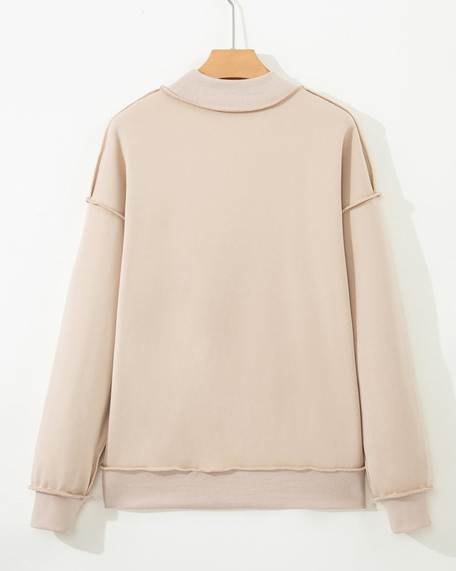 Bright Pink Oversize Drop Shoulder Reversible Mock Neck Sweatshirt