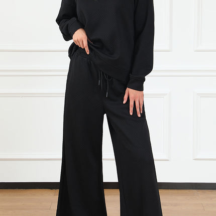 Navy Blue Ultra Loose Textured 2pcs Slouchy Outfit Set