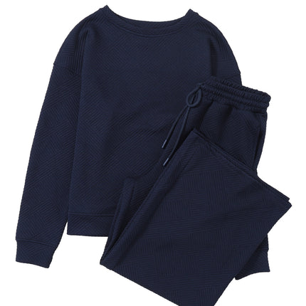 Navy Blue Ultra Loose Textured 2pcs Slouchy Outfit Set