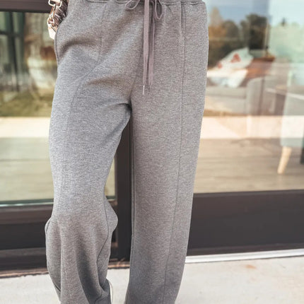 Medium Grey Collared V Neck Pullover Sweatshirt Sweatpants Set