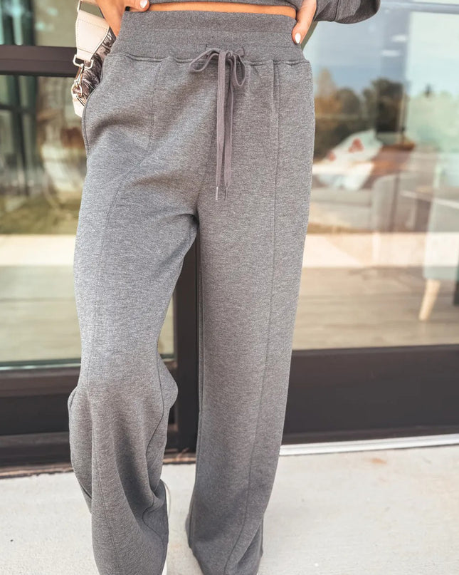 Medium Grey Collared V Neck Pullover Sweatshirt Sweatpants Set