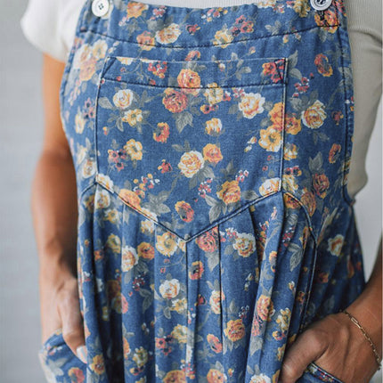Vintage Rose Printed Denim Jumpsuit