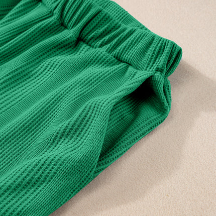 Beau Blue Solid Color Ribbed Ruffle Tank Top and Pants Set
