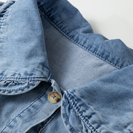 Beau Blue Ruffled Peter Pan Collar Western Denim Shirt