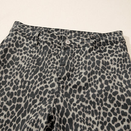 Black Leopard Print Wide Leg High Waist Jeans