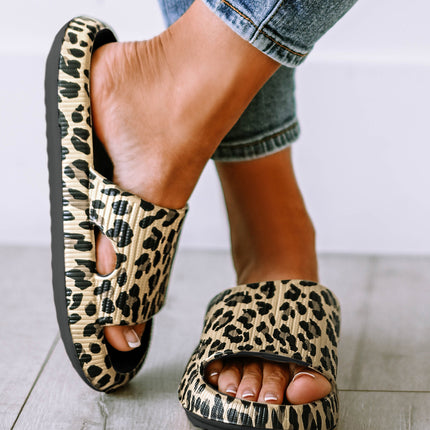 Black Print Thick Sole Slip On Slippers