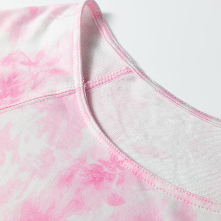 Pink Abstract Woodland Print Asymmetric Shoulder Long Sleeve Top