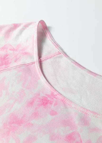 Pink Abstract Woodland Print Asymmetric Shoulder Long Sleeve Top