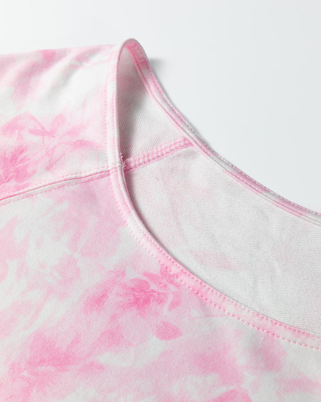 Pink Abstract Woodland Print Asymmetric Shoulder Long Sleeve Top