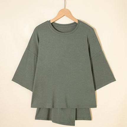 Laurel Green Solid Color Oversize Tee Tie Wrap Mini Skort 2pcs Set