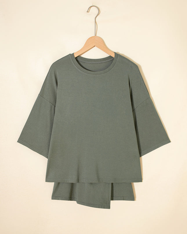 Laurel Green Solid Color Oversize Tee Tie Wrap Mini Skort 2pcs Set