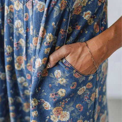 Vintage Rose Printed Denim Jumpsuit