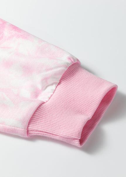 Pink Abstract Woodland Print Asymmetric Shoulder Long Sleeve Top