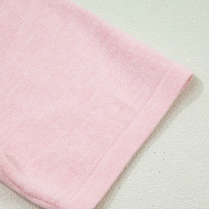 Strawberry Pink Lacy V Neckline Short Sleeve Sweater