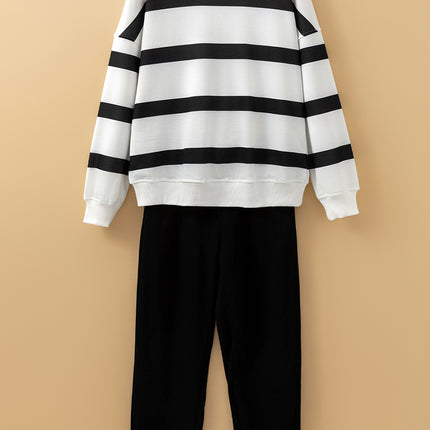 Brown Stripe Striped Drop Shoulder Pullover and Jogger Pants Set