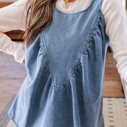 Myosotis Denim Pleated Patchwork Sleeveless Top