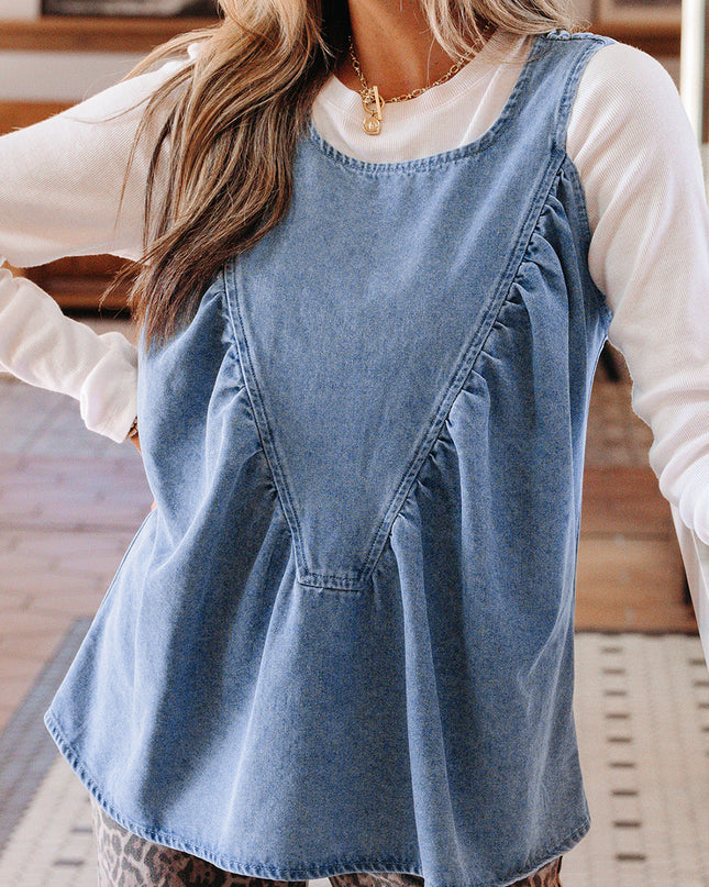 Myosotis Denim Pleated Patchwork Sleeveless Top