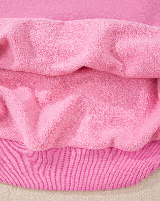 Bright Pink Oversize Drop Shoulder Reversible Mock Neck Sweatshirt