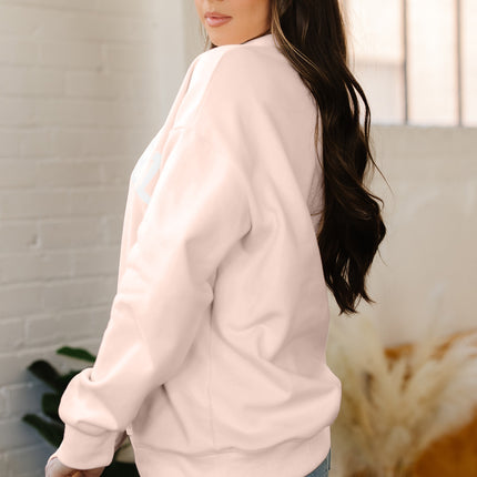 Bright Pink Oversize Blessed Embroidered Mock Neck Sweatshirt
