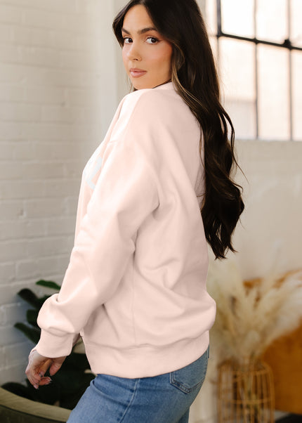 Bright Pink Oversize Blessed Embroidered Mock Neck Sweatshirt