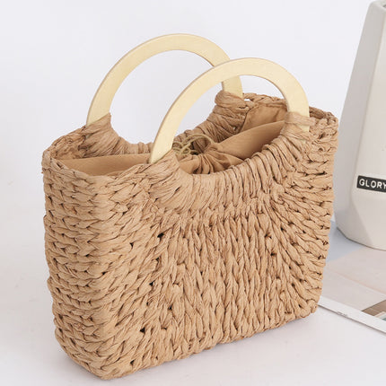Camel Retro Straw Handle Bag