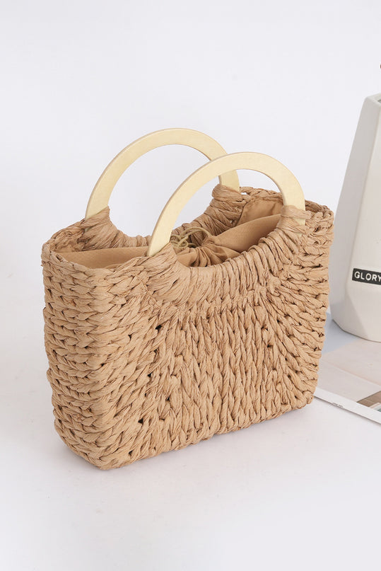Camel Retro Straw Handle Bag