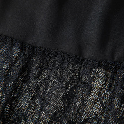 Black Solid Color Sleeveless Sheer Floral Lace Patchwork Long Dress