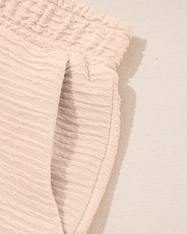 Pink Textured V Neck T Shirt and Shorts Set