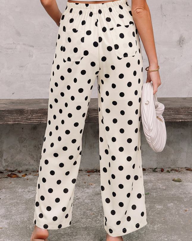 White Polka Dot Print Patched Pocket Loose Pants
