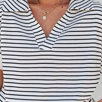 Black Stripe V Neck Tee and Casual Short Set