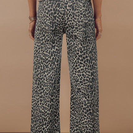 Black Leopard Print Wide Leg High Waist Jeans