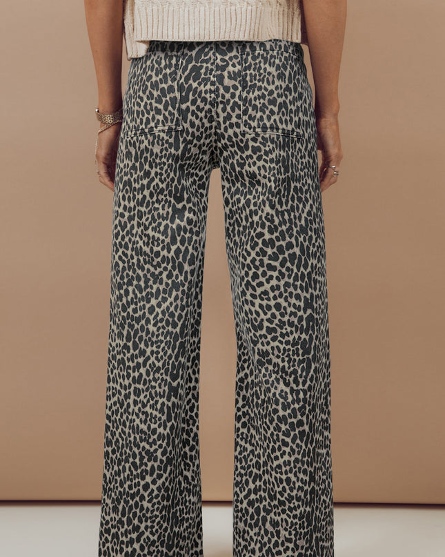 Black Leopard Print Wide Leg High Waist Jeans