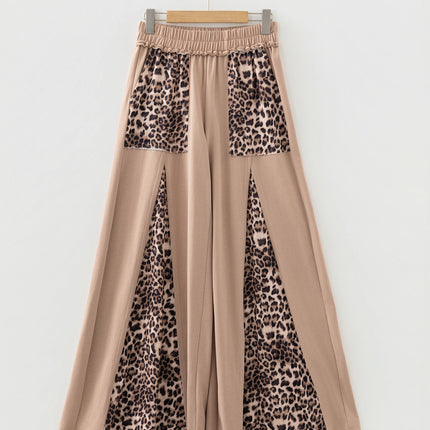 Straw Yellow Leopard Patchwork Wide Leg Pants