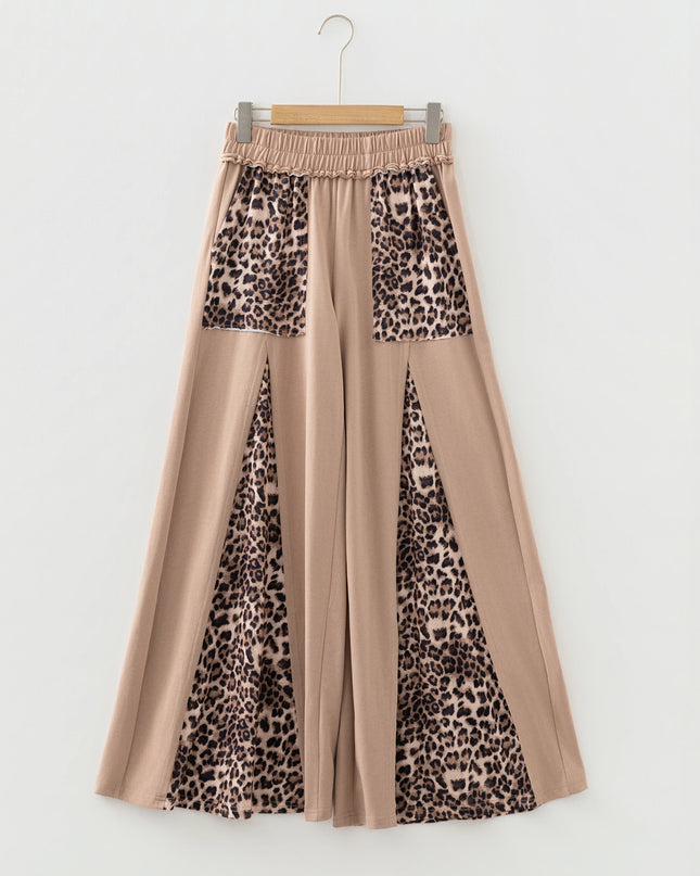 Straw Yellow Leopard Patchwork Wide Leg Pants