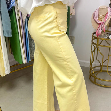 White Scalloped Patch Pocket Jeans