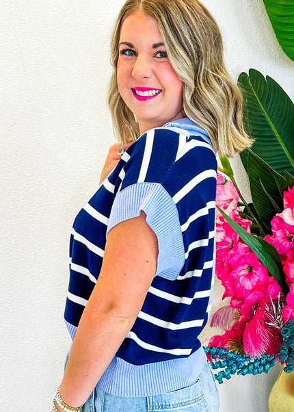 Black Stripe Colorblock Quarter Zip Collar Sweater Vest