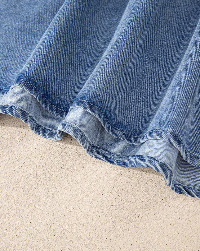Myosotis Denim Pleated Patchwork Sleeveless Top