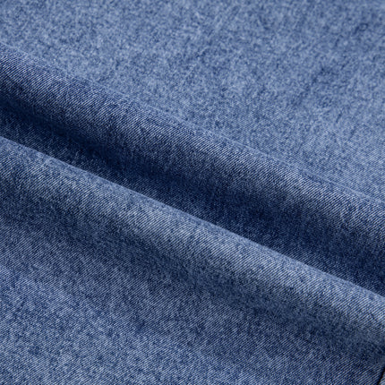 Dusk Blue Vintage Wash Denim Ruffle Detail Button Down Shirt
