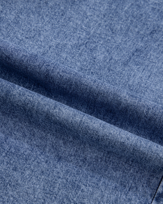 Dusk Blue Vintage Wash Denim Ruffle Detail Button Down Shirt