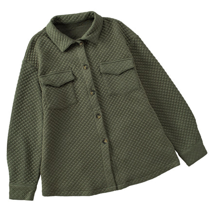 Black Retro Quilted Flap Pocket Button Shacket