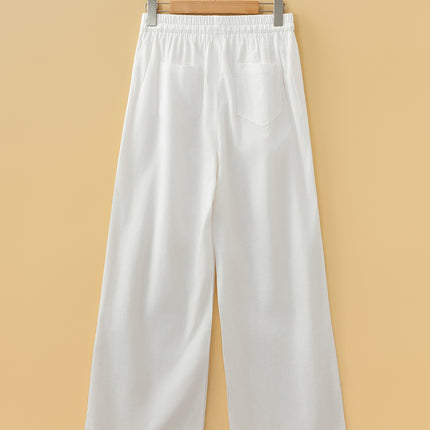 Jet Stream Drawstring Elastic Waist Button Pleated Detail Wide Leg