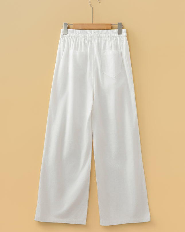 Jet Stream Drawstring Elastic Waist Button Pleated Detail Wide Leg