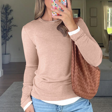 Smoke Gray False Two Piece Color Block Patchwork Long Sleeve Top