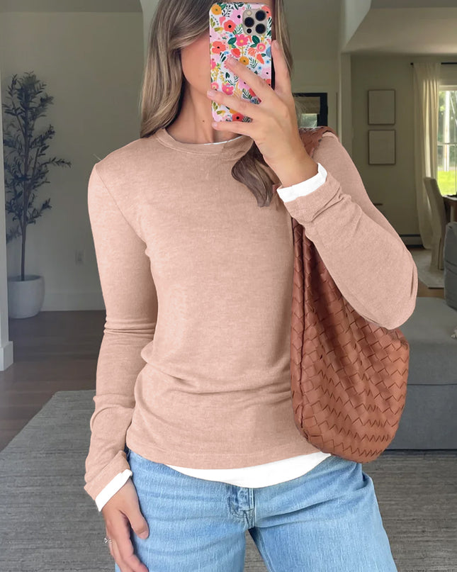 Smoke Gray False Two Piece Color Block Patchwork Long Sleeve Top