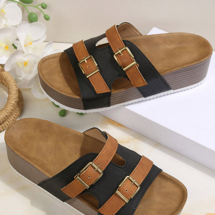 Black Faux Suede Platform Slippers