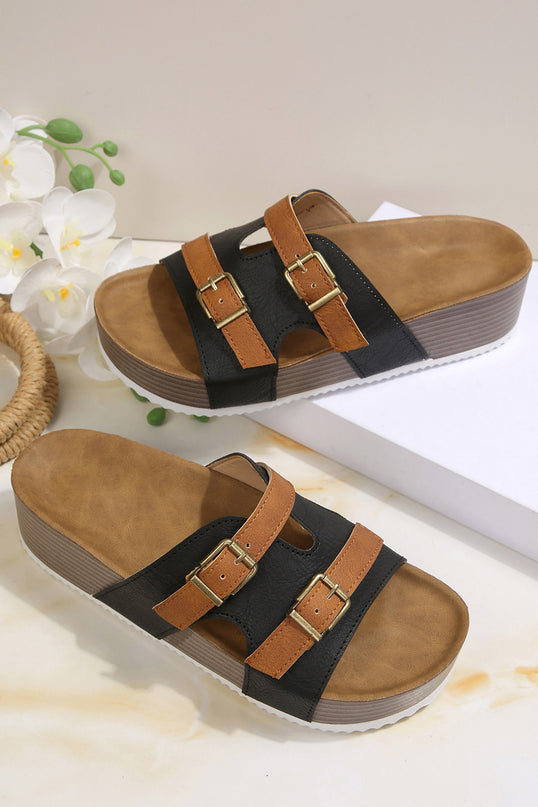 Black Faux Suede Platform Slippers