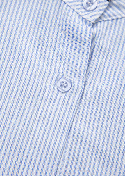 Sky Blue Stripe Ruffled Leopard Patchwork Long Sleeve Button Down Loose Shirt