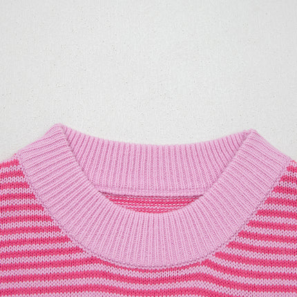 Gray Stripe Contrast Heart Pattern Valentine Knit Sweater