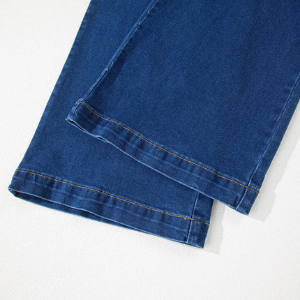 Sail Blue Hardware Decor Patched Pockets Wide Leg Jean Pants